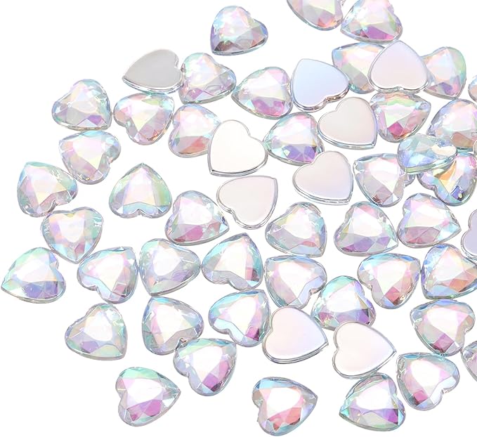 MECCANIXITY 40 Pcs Acrylic Heart Rhinestone 12mm Flat Back Plastic Gems Jewelry Stickers for Craft Bead Face Painting Costume Jewelry Making, Multicolor