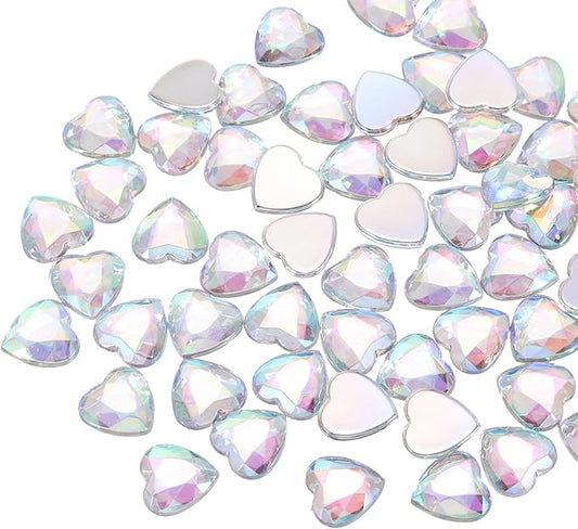 MECCANIXITY 40 Pcs Acrylic Heart Rhinestone 12mm Flat Back Plastic Gems Jewelry Stickers for Craft Bead Face Painting Costume Jewelry Making, Multicolor