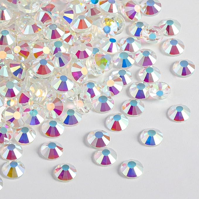 Beadsland Flat Back Crystal Rhinestones Round Gems for Nail Art and Craft Glue Fix, Transparent AB, 6.3-6.5mm, SS30/288pcs