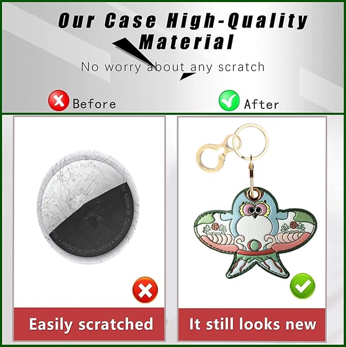 Leather Keychain Holder Case Compatible with AirTag,Cute Protective Apple Air Tag Cover with Keychain Ring,Anti-Scratch Finder GPS Tracker Case for Wallet Keys,bag,pets(Kite B)