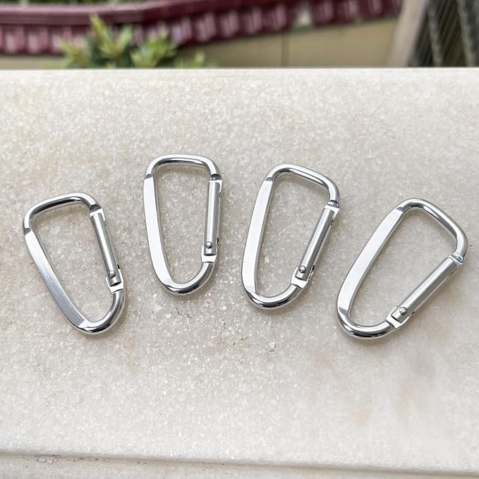2.4" 24pcs Small Carabiner Clip Keychain, Aluminum D Ring Shape Clips with Keyring Keychain Hook