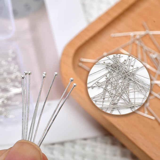 150pcs 40mm 925 Silver Filled Ball Head Pins DIY Crafts Beads Charms Earring Bracelet Jewelry Making Accessories Supplies