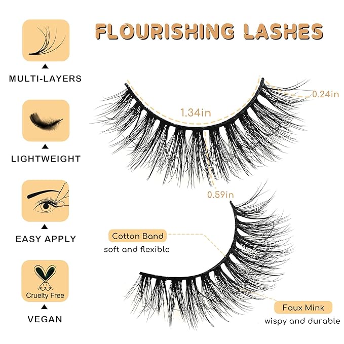 APCYUST Lashes False Eyelashes Natural Lashes Wispy 14 Pairs Fake Eyelash Reusable Lash Strips Fluffy Eye Lashes Pack Short Mink Strip Lashes Natural Look Wispies Cateye Lashes for Women