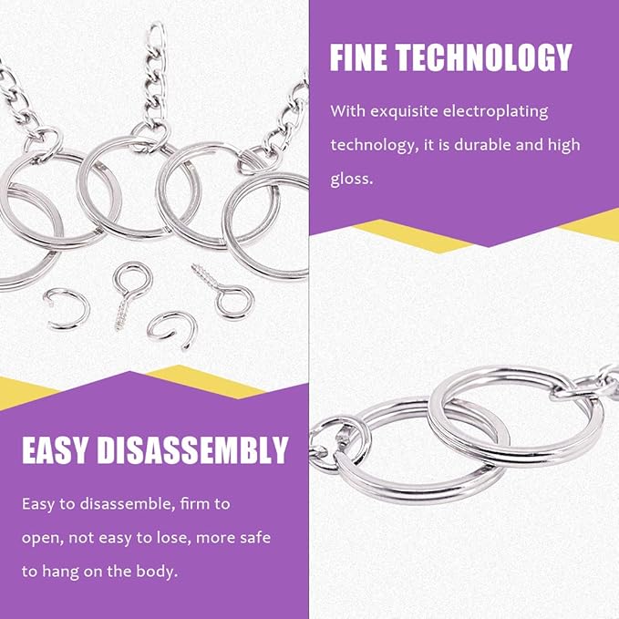Swpeet 450Pcs 4/5 Inch 20mm Sliver Flat Key Chain Rings Kit, Including 150Pcs Split Keychain Rings with Chain and 150Pcs Jump Ring with 150Pcs Screw Eye Pins Bulk for Jewelry Findings Making
