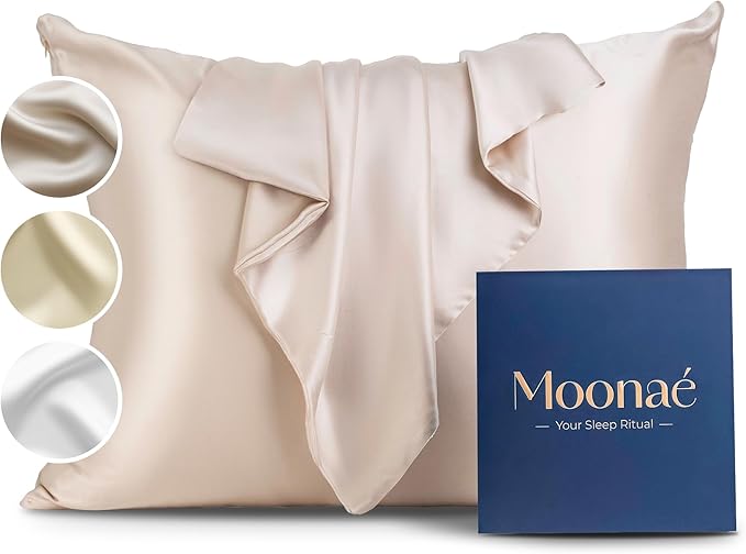 Moonaé Mulberry Silk Pillowcase – Pure Silk Pillow Cover for Healthier Hair & Smoother Skin – Soft, Breathable and Temperature-Regulating, Luxurious Silk Case Colors Beige-Q