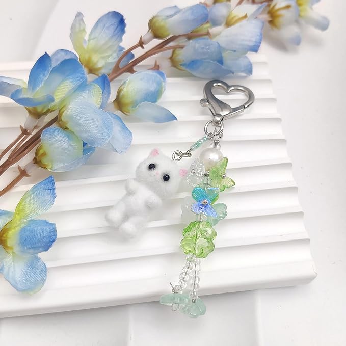 Cute Pink Keychain,Fuzzy Cat Keychain Aesthetic Y2K KeychainStylish KeychainsAccessories
