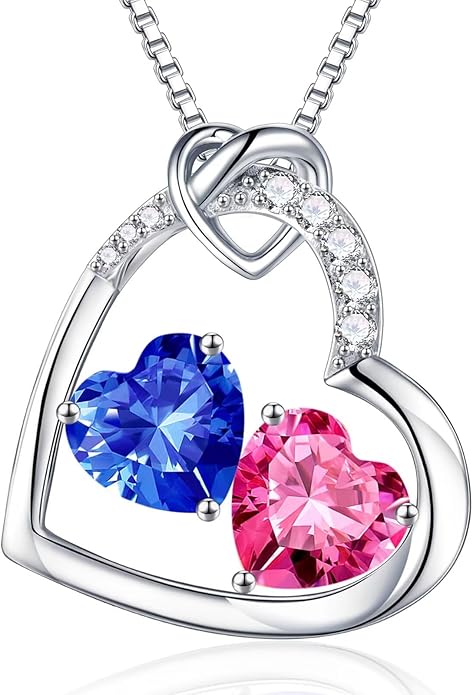 Iefil Valentines Day Gifts for Her - 925 Sterling Silver Heart Birthstone Necklace, Anniversary Birthday Gifts for Women Wife Girlfriend, Jewelry for Mom Daughter
