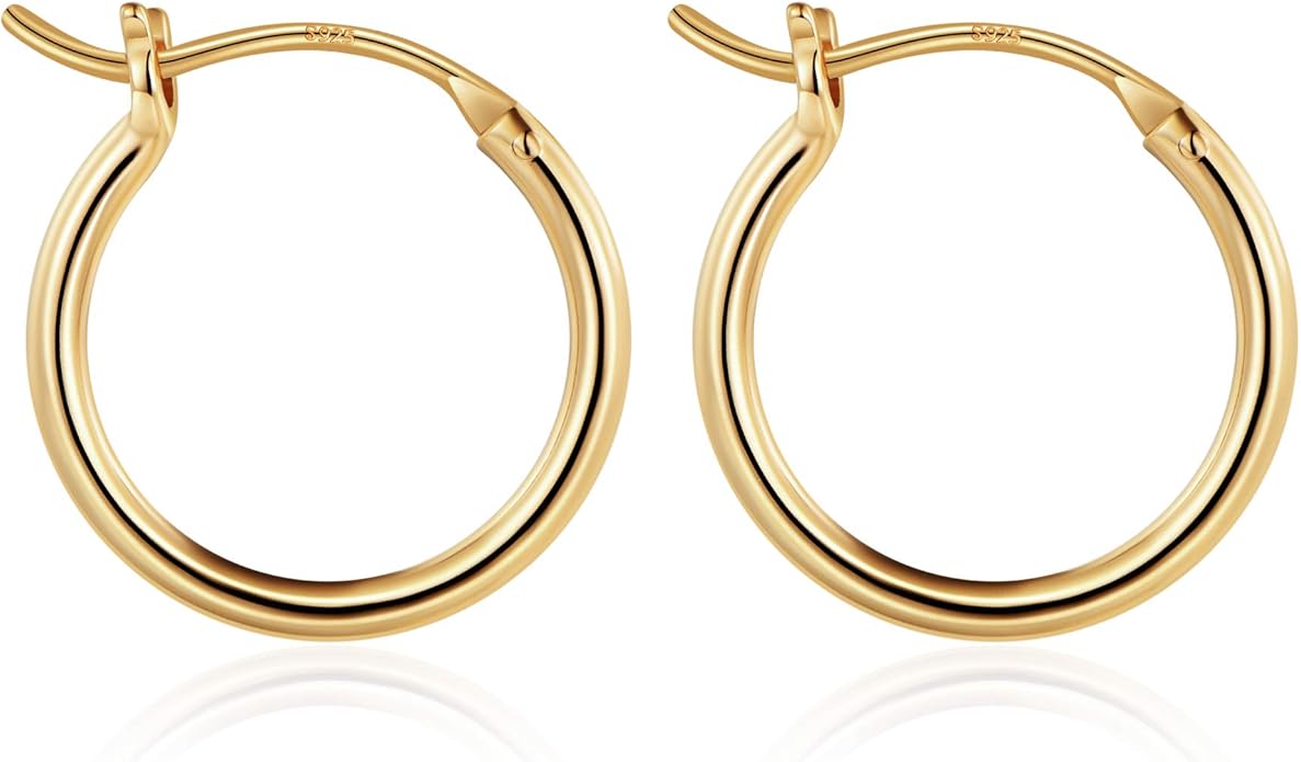 M MOOHAM 14K-Gold-Plated Hoop Earrings for Women - Hypoallergenic 14K Gold 925 Sterling silver-plated Post Sensitive Ears Nickel Free Hoops Earrings Set for Women Jewelry Lightweight 13-60mm