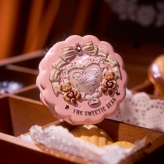 Flower Knows The Sweetie Bear Collection Silk Satin Blush,Shimmery Muted Rose Powder Blush for Cheeks,Buildable & Blendable Face Makeup,Soft Long-Lasting for Women & Girls,0.18 Oz(03 Rose Chanson)