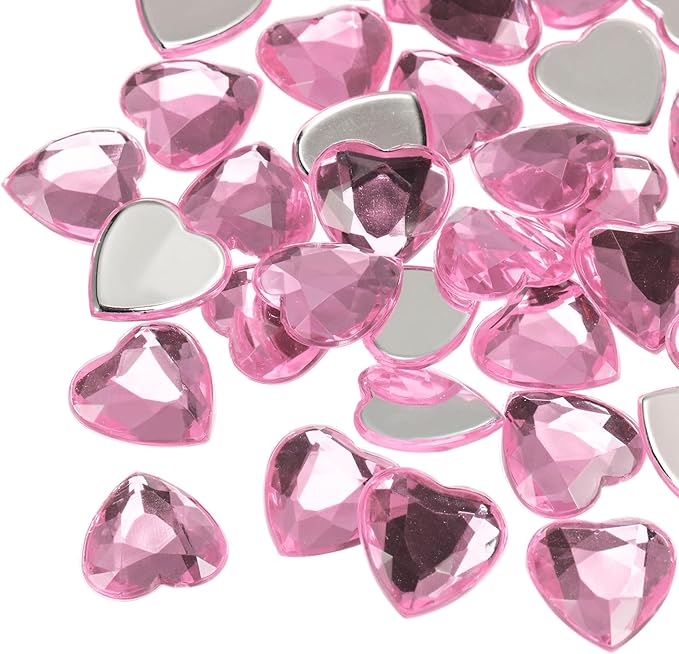 MECCANIXITY 40 Pcs Acrylic Heart Rhinestone 20mm Flat Back Plastic Gems Jewelry Stickers for Craft Bead Face Painting Costume Jewelry Making Light Pink