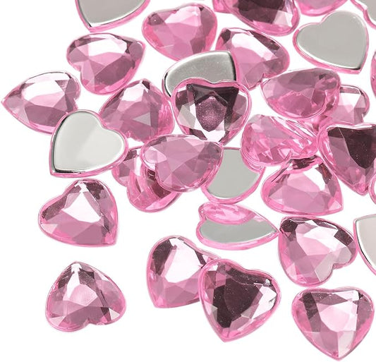 MECCANIXITY 40 Pcs Acrylic Heart Rhinestone 15mm Flat Back Plastic Gems Jewelry Stickers for Craft Bead Face Painting Costume Jewelry Making, Light Pink