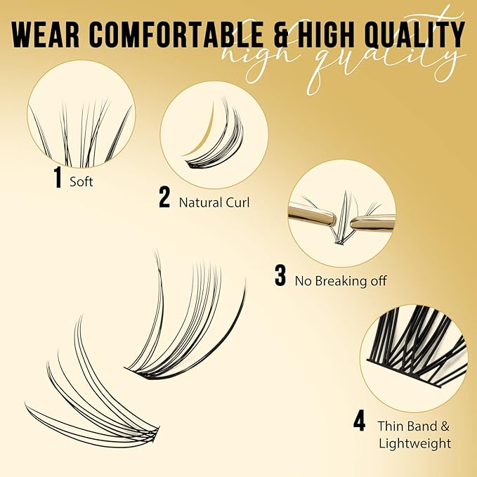 QUEWEL Lash Clusters 320Pcs Cluster Lashes 10D+20D C Curl Lash Cluster Eyelash Extensions Mix9-16mm Individual Eyelashes Clusters Wispy Lash Clusters Thin Band Soft to Use at Home(10D+20D C Mix9-16)