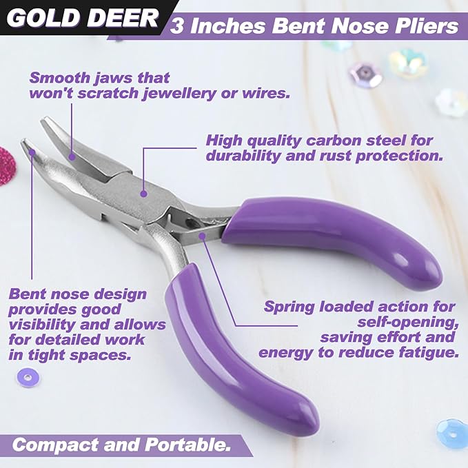 3 Inches Bent Chain Nose Pliers Curved Needle Nose Pliers Mini Chain Nose Pliers Curved Multifunction Precision Pliers Jewelry Pliers Jewelry Tool for Crafting Repair Jewelry Making