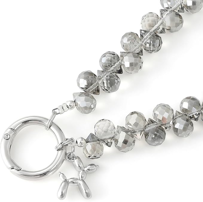 Crystal Phone Wrist Strap Phone Charm Chain Keychain Beaded Cellphone Lanyard with Tether Tab Hands-Free Wristlet Bracelet Wrist Grip Strap for Women, D-Gray