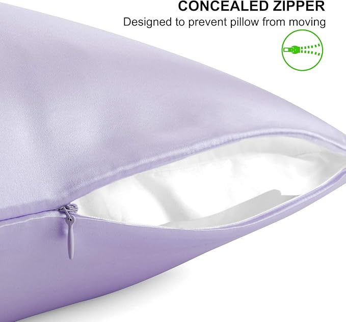 ALASKA BEAR Silk Pillowcase for Hair and Skin, Set of 2 Pure Genuine 22 Momme Mulberry Silk Pillow Cases Queen Size for Bliss Sleep Better Than Poly Satin, Zipper Closure(2pc, Lavender)