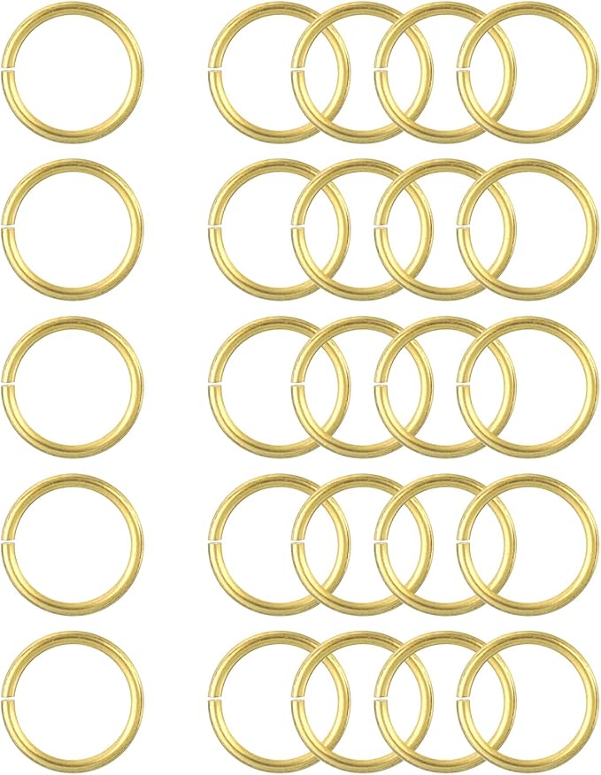 uxcell 25Pcs Open Jump Rings, 10mm/0.39" OD Brass Jump Ring Connectors 1mm Thick O Rings for Necklaces Bracelet Jewelry Making Keychain DIY Craft, Gold Tone