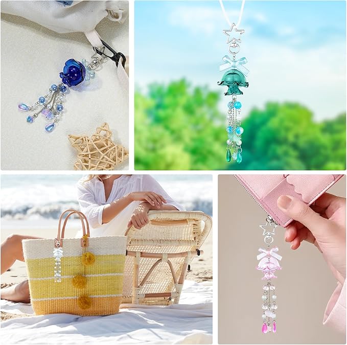 Cute Multicolor Jellyfish Keychains for Women Acrylic with Bow Purse Bag Charms for Backpacks Handbag Decorations