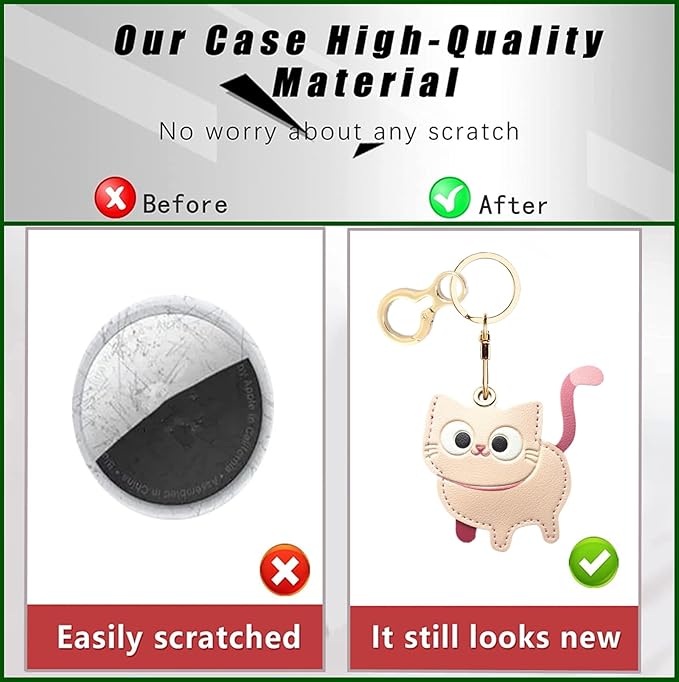 Leather Keychain Holder Case Compatible with AirTag,Cute Protective Cover with Keyring,Anti-Scratch Finder GPS Tracker Case for Wallet Keys,Bag,Pets(Cat C)