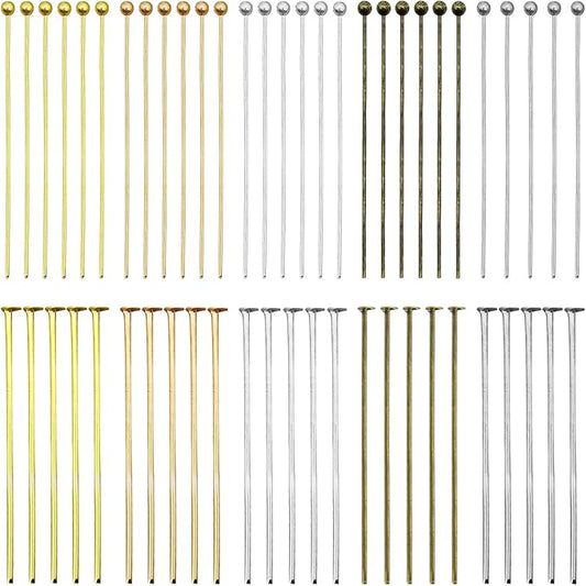 1000pcs Assorted Head Pins Set for Jewelry Making,Includes 500pcs Ball Head Pins and 500pcs Flat Head Pins, Beading Pins for DIY Craft(35mm,5 Colors)