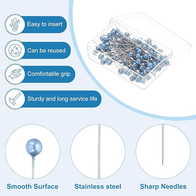 PATIKIL Sewing Pins, 600 Pcs 1.5 Inch Straight Pin with Plastic Pearlized Ball Head for Fabric, Decorative, Jewelry DIY, Craft and Sewing Project, Sky Blue