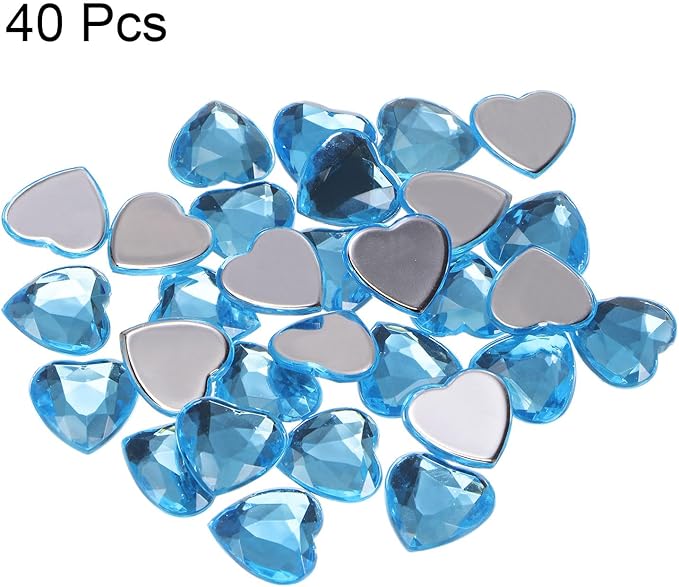 MECCANIXITY 40 Pcs Acrylic Heart Rhinestone 20mm Flat Back Plastic Gems Jewelry Stickers for Craft Bead Face Painting Costume Jewelry Making Light Blue