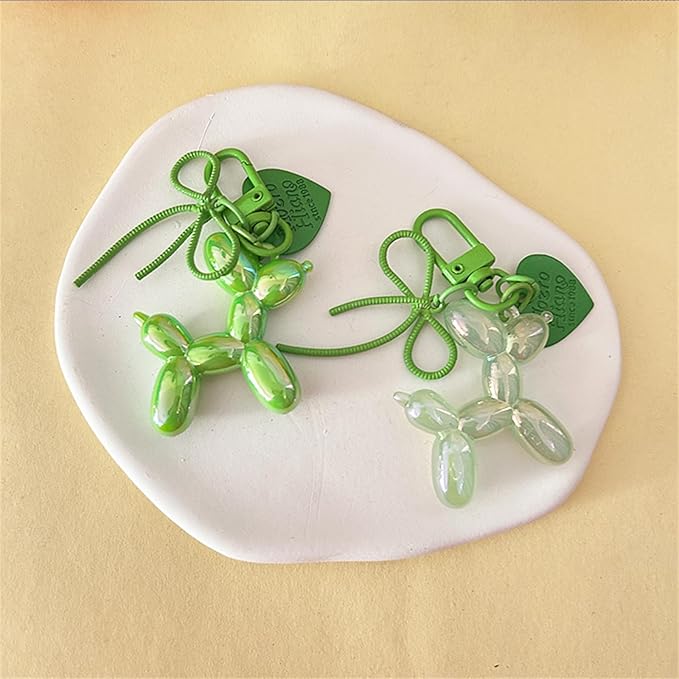 Dreuyet 2Pcs Jelly Balloon Dog Keychains Kawaii Cute Bag Purse Charms Key Chain with Bow Y2K Aesthetic Accessories