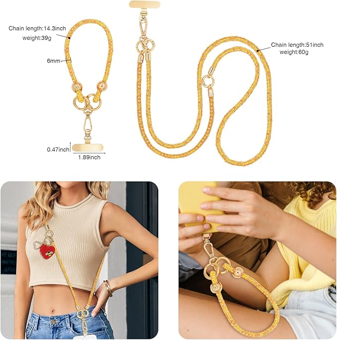 Crystal Phone Strap Crossbody and Wrist Lanyard, Anti Theft Layered & Wrist Strap Cell Phone Neck for Women