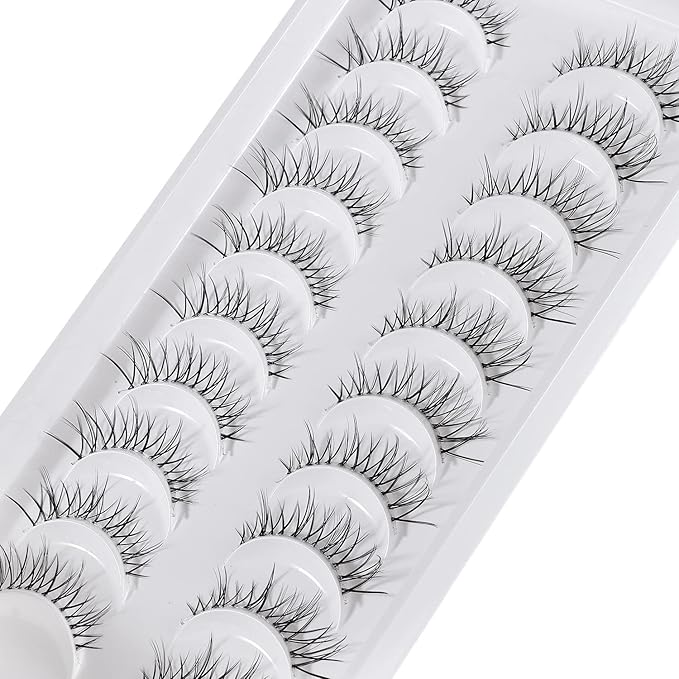 Manga Lashes Natural Look Japanese Anime Lashes Korean Asian Wispy Spiky Lashes with Clear Band Short Fake Eyelash 10 Pairs Pack by outopen