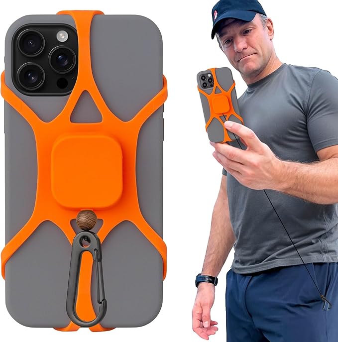 Pulpo Anti Theft Phone Leash with Retractable Dyneema Tether, Secure Phone Leash and Strap for Skiing, Kayak, Travel and Festivals, Fits Smartphones up to 6.8 Inches, Annoying Orange