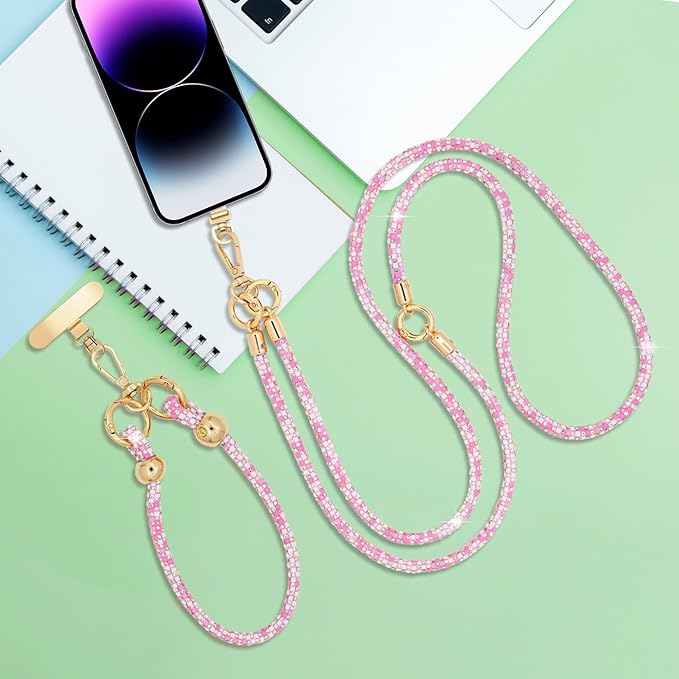 Crystal Phone Strap Crossbody and Wrist Lanyard, Anti Theft Layered & Wrist Strap Cell Phone Neck for Women