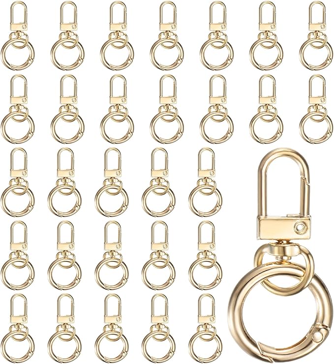 30-Pack Lobster Claw Clasp, Zinc Alloy Swivel Trigger Snaps Spring Clasps Hooks for Keychain Buckle/Lanyard/Straps/Purse, Spring Clasps Clips [Gold Tone]