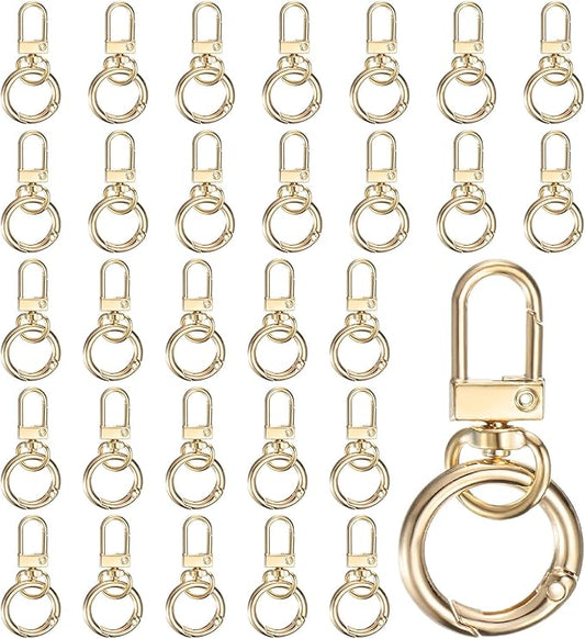 30-Pack Lobster Claw Clasp, Zinc Alloy Swivel Trigger Snaps Spring Clasps Hooks for Keychain Buckle/Lanyard/Straps/Purse, Spring Clasps Clips [Gold Tone]