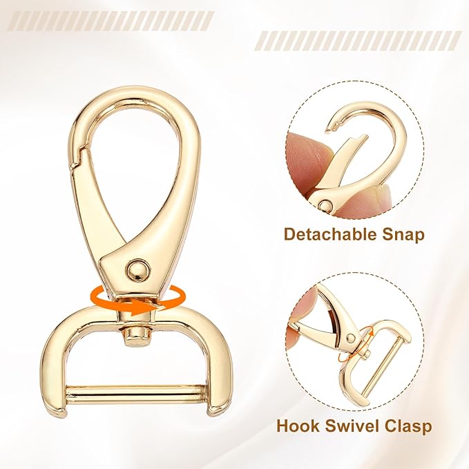 HARFINGTON 6pcs Detachable Snap Hook Swivel Clasp 3/4" (20mm) Zinc Alloy Lobster Claw Clasp for Keychain Lanyard Purse DIY Purse Strap, Light Gold