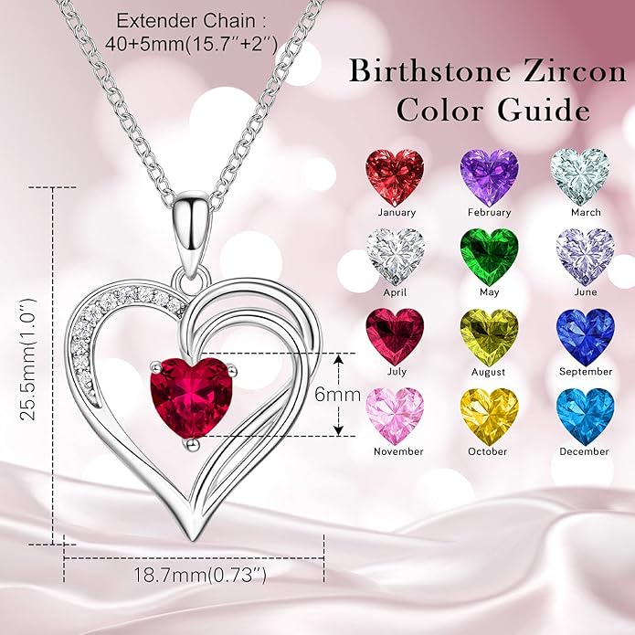AM ANNIS MUNN 925 Sterling Silver Heart Necklace for Women Birthstone Necklace Silver Jewelry for Womens Jewelry Gifts for Women Her Mom