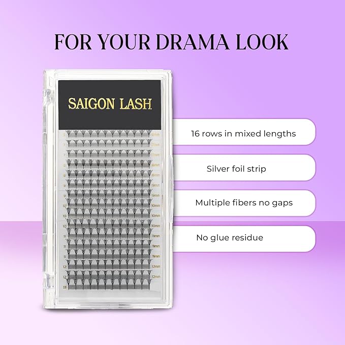 SAIGON LASH Anime Lash Kits Promade Fans –3D & 12D Wispy Volume Lashes, CC Curl 0.07, Mixed Length 6–13mm, Loose Handmade Extensions for Lash Artists (Dark chocolate-C-0.05-6 - 13mm)