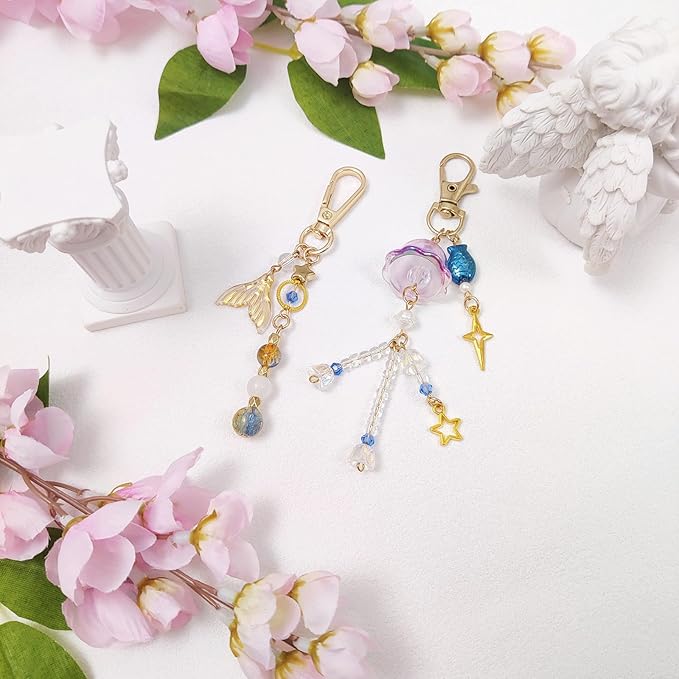 Y2K Aesthetic Keychains for Women Cute Flowers Star Cake Jellyfish Keychins Charms Kawaii Bag Purse Decor