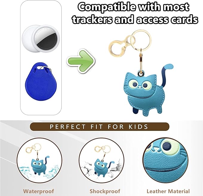 Leather Keychain Holder Case Compatible with AirTag,Cute Protective Cover with Keyring,Anti-Scratch Finder GPS Tracker Case for Wallet Keys,Bag,Pets(Cat B)