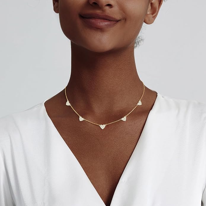 Luxval Diamond Pendant Gold Necklace for Women，Dainty 18k Gold Plated Choker Necklaces Simple Gold Jewelry Gifts for Women Girls