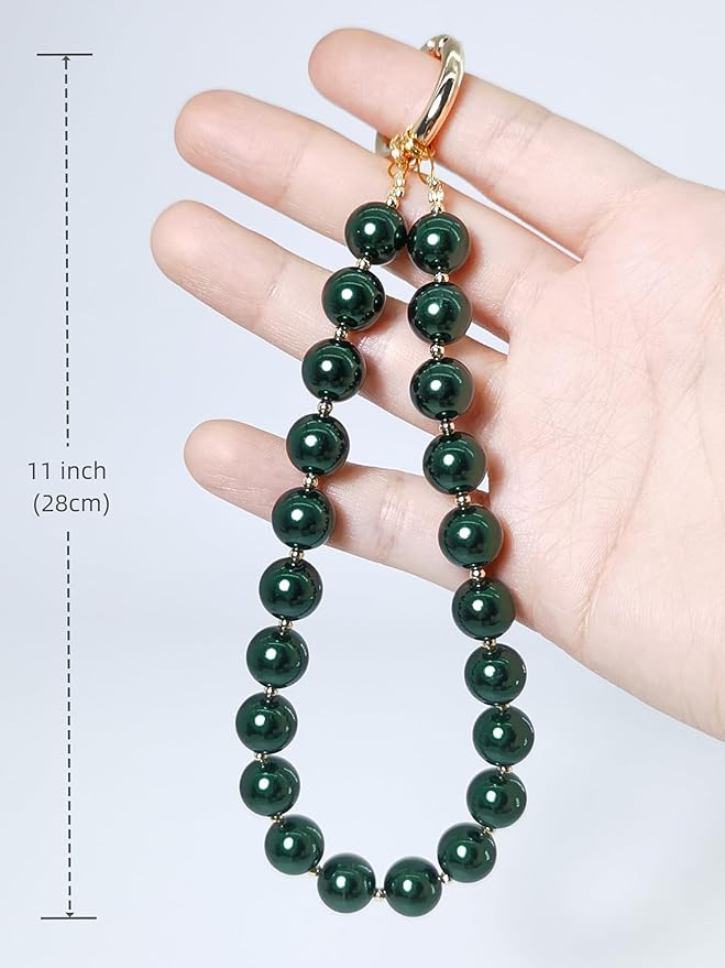 Beaded Phone Wrist Strap Phone Lanyard Pearl Beaded Hand Strap Wristlet Detachable Smartphone Wrist Lanyard (Dark Green)
