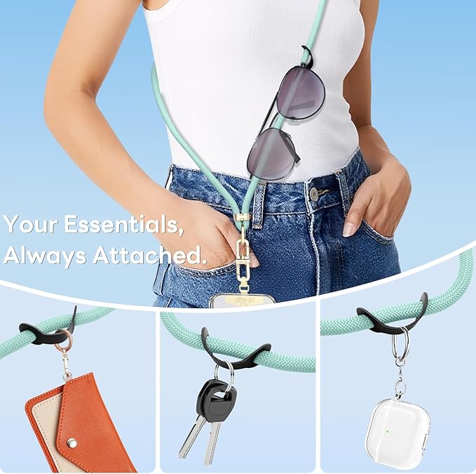 Adjustable Anti-Theft Phone Lanyard Neck & Crossbody Strap with 0.2mm Metal Tab & Comfort-Fit 8mm Rope (Blue)