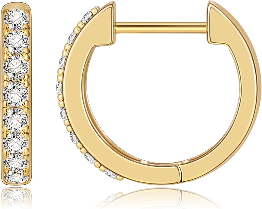 Gacimy Gold Huggie Earrings for Women 14K Real Gold Plated, Small Cubic Zirconia Cartilage Hoop Earrings Cuffs for Women