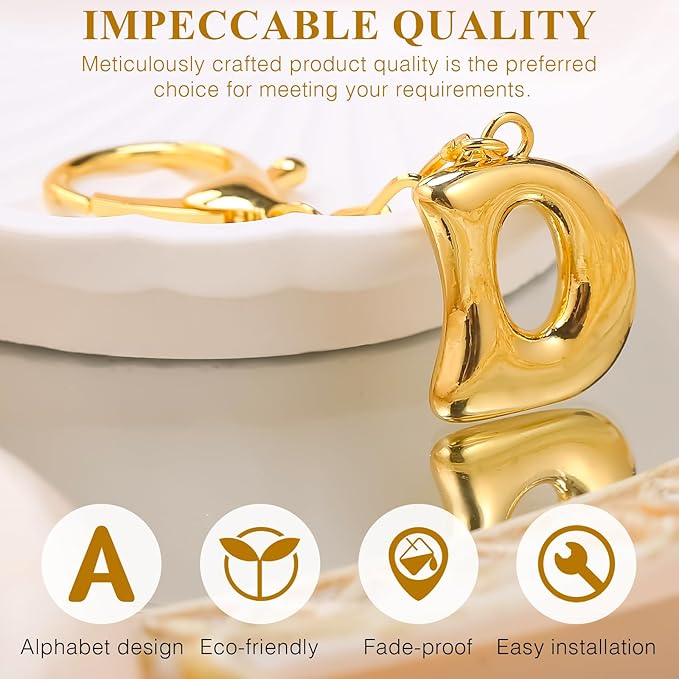 VICKHU Gold Plated Bubble Initial Letter Cute Keychain for Women Car Key Purse Decorative Keyring Handbag Charms Fashion