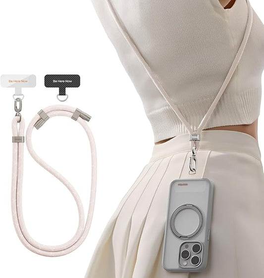 TORRAS Phone Lanyard Crossbody with 2 Phone Tabs, Adjustable Anti Theft Strap for All Cellphone, Premium Metal Buckles, Skin-Friendly, Universal Cellphone Neck lanyard for Travel Essentials, Beige