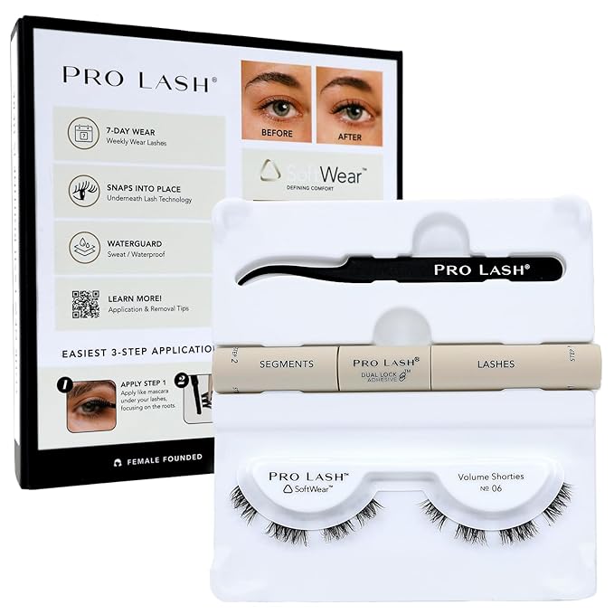 Pro Lash SoftWear Mini Lash Clusters Kit - Seamless, Lightweight Lashes - 7-Day Cluster Eyelash Extensions - False Eyelashes Plus Adhesive and Tweezers - Volume Shorties No. 06 Black