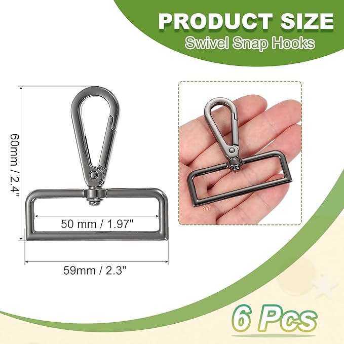 Swivel Snap Hooks, Metal D Ring Keychain Lanyard Clip Hook Lobster Clasp Claw Push Gate Clip - Fitting for(Purse Making - Sewing - DIY Crafts) 6 Pcs & 2" & Graphite Black