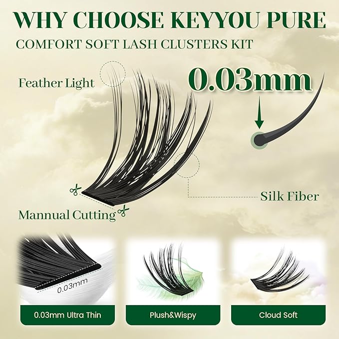 KEYYOU Lash Clusters Kit DIY Lash Extension Kit 280pcs Soft Lash Clusters 60D+80D D Curl Easy to Apply with Bond and Seal Applicator Remover Eyelash Extension Kit at Home(RMkit-60D80D-D-10-18mix)