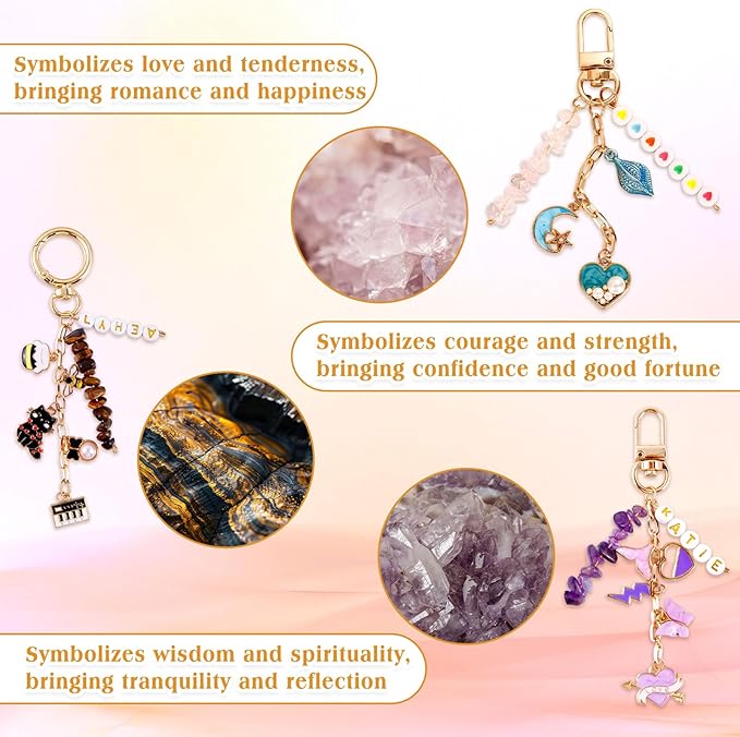 TOHONGADON 674 Pcs Keychain Making Kit, Bag Charm Kit with 3 Kinds of Crystal Stones, 322 Charms, 12 Keychain Clips, Key Ring Jewelry Plier, Extender Chain, Letter Beads for DIY Crafting