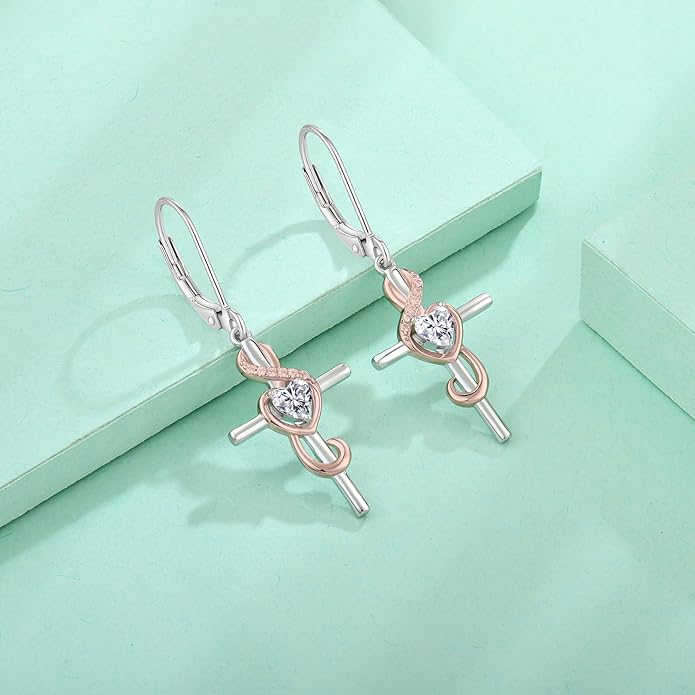 Starchenie Women's Note Cross Earrings Sterling Silver Treble Clef Leverback Earring Music Note Jewelry for Music Lover