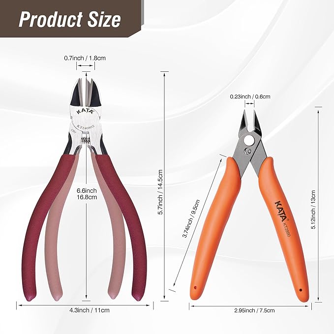 KATA 2-Pack Wire Cutters Set: 5 Inch Mini Micro Wire Cutter and 6 Inch Side Cutter for Electronics - Flush Cutting for Crafting Floral Models Jewelry Making DIY- Sharp Clean Cut Spring-loaded Plier
