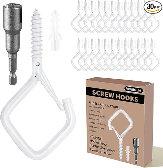 30 Pcs White Eye Hooks Screw Heavy Duty,Ceiling Hooks for Hanging Plants,String Lights,Cup,Wind Chime,Bird Feeders. Plant Hanger Indoor&Outdoor
